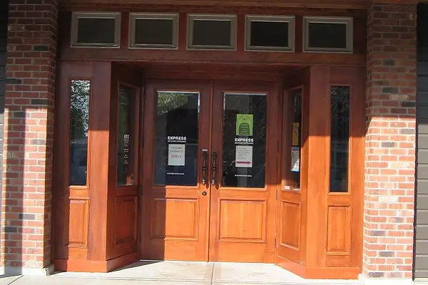 Custom wood commercial entry doors fabricated by Wooddale Windows